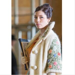 Mohair/wool Car Coat Cream ½ Sleeve Jessica Biel film coat